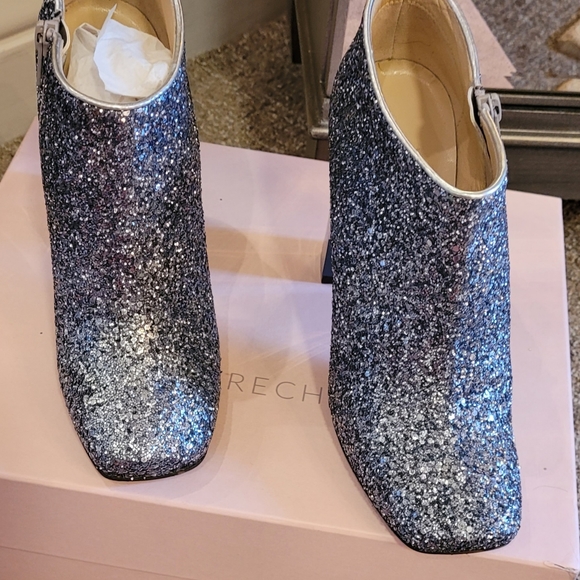 L'Autre Chose Sequin Glitter Ankle Boots, Mirror Chrome Two Toned Stacked  Heels - Picture 13 of 17